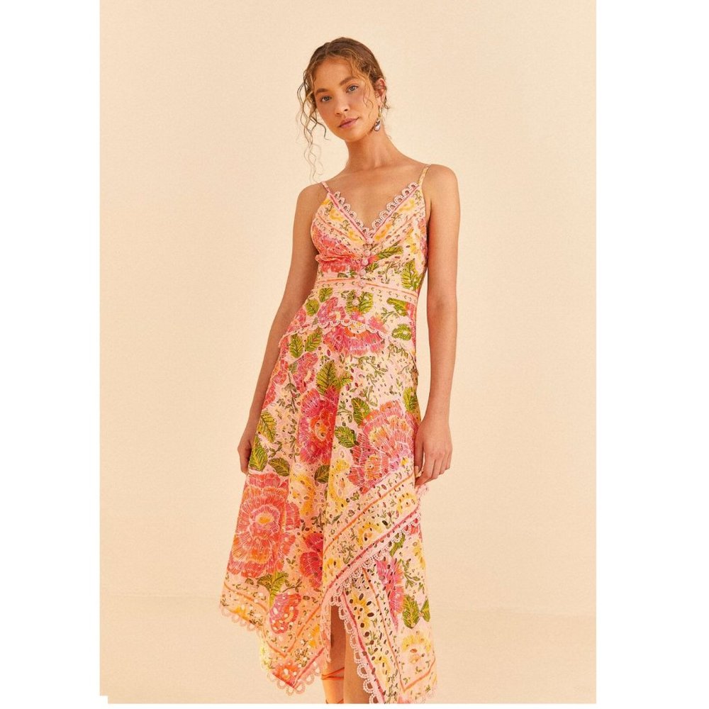 Farm Rio Blooming Floral Embroidered Handkerchief Midi Dress Size XL NWT $295
